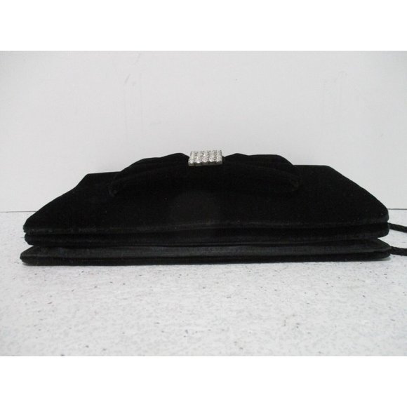 *Vintage Carolyne Barton Black Velvet Rhinestone Bow Evening Wristlet Clutch Bag - Picture 3 of 7